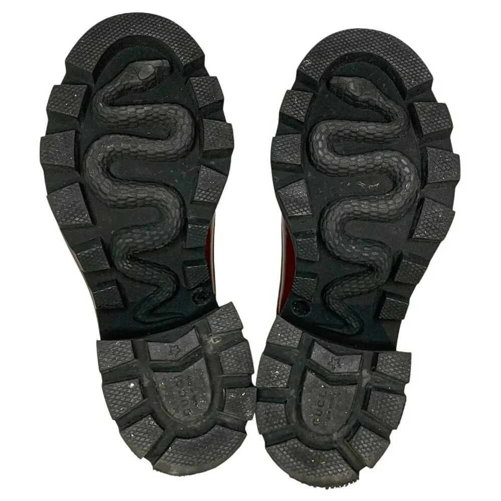 Gucci Magnum Garnet Red Patent Leather Lug Sole Lace Up Boots 37.5 Block Heel - Picture 9 of 12